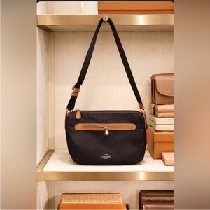 Coach Sawyer Black, Tan & Red Messenger Bag